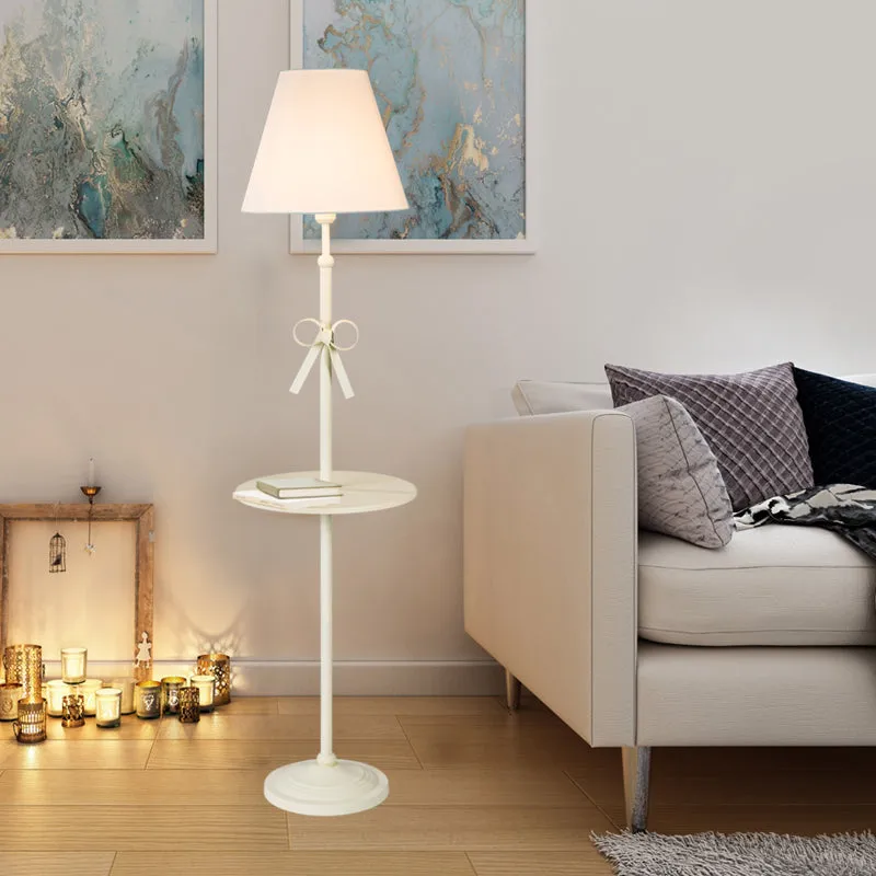 Staande kinderlamp conisch stof, beige/roze, vloerverlichting met tafel en strikknoop Clearhalo