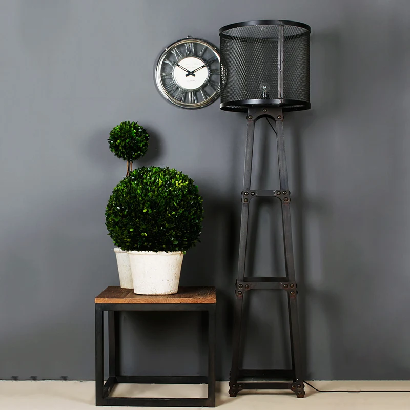 Staande lamp met gaasscherm met 1 kop en trommelkap Retro industriële staande vloerlamp van metaal met zwarte afwerking Cl...