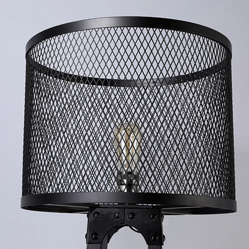 Staande lamp met gaasscherm met 1 kop en trommelkap Retro industriële staande vloerlamp van metaal met zwarte afwerking Cl...
