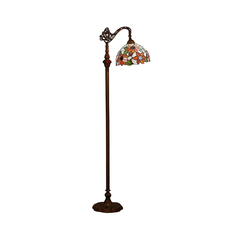 Staande lamp met één lamp Klassiek bloemmotief Glas--lood leeslamp oranje Clearhalo