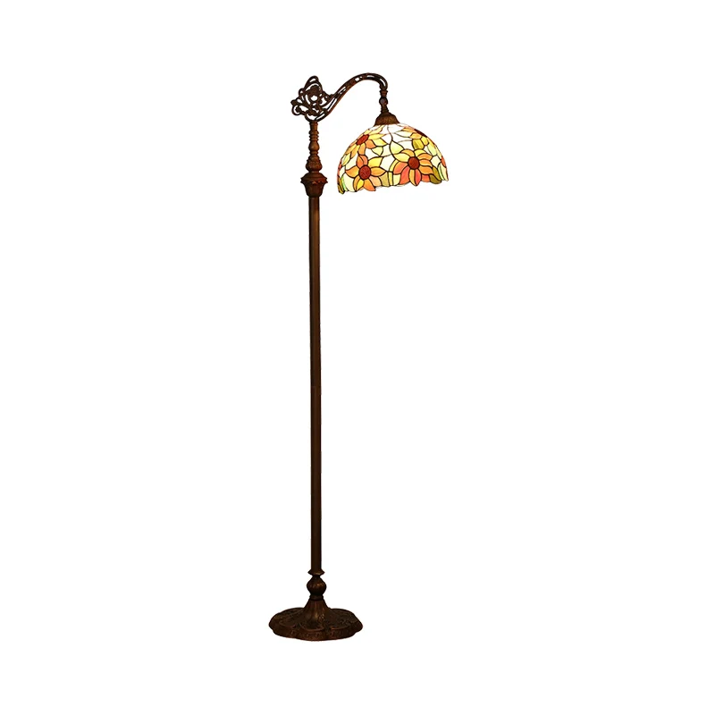 Staande lamp met één lamp Klassiek bloemmotief Glas--lood leeslamp oranje Clearhalo