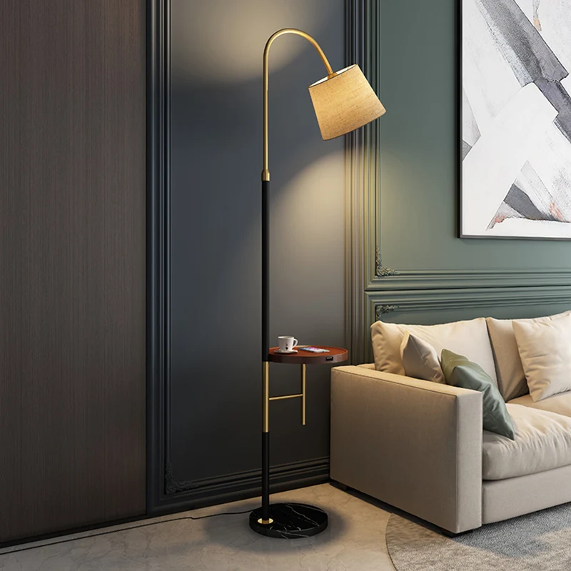 Staande lamp met één lamp, traditioneel taps toelopende vorm, staande lamp van stof met blad, zwart Clearhalo