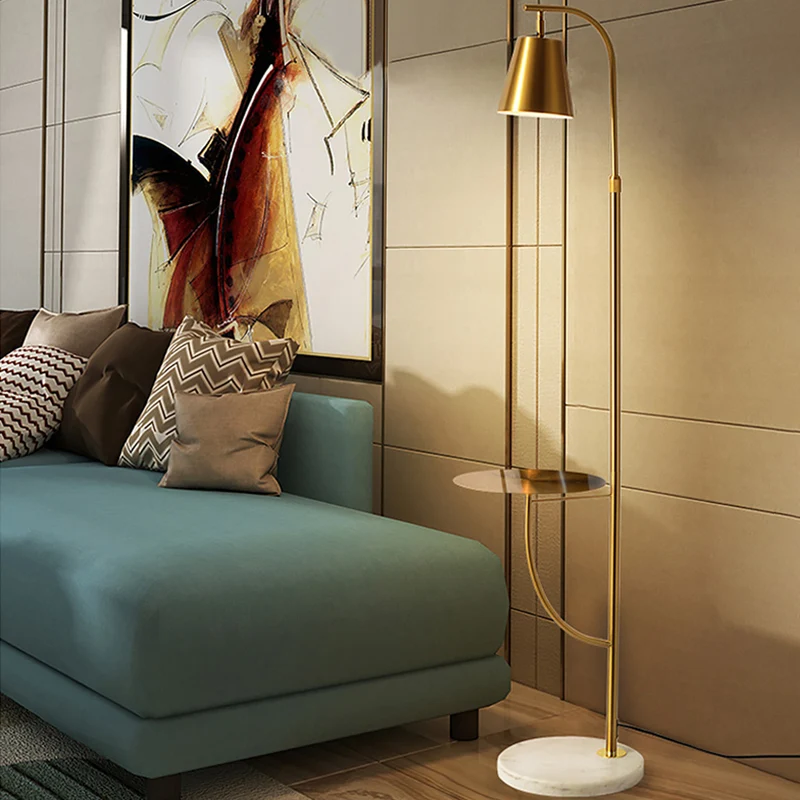 Staande lamp met metalen bel, Scandinavische stijl, 1 kop, woonkamervloerverlichting met marmeren voet Clearhalo