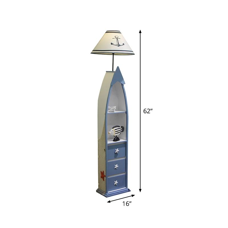 Staande lamp van stof, vat, kinderlamp, witte staande lamp met blauwe houten plank Clearhalo