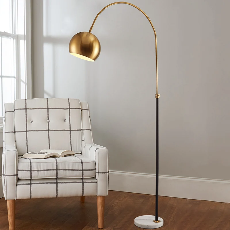 Staande staande lamp met metalen koepel, postmoderne overkoepelende staande lamp met 1 kop zwart/messing Clearhalo