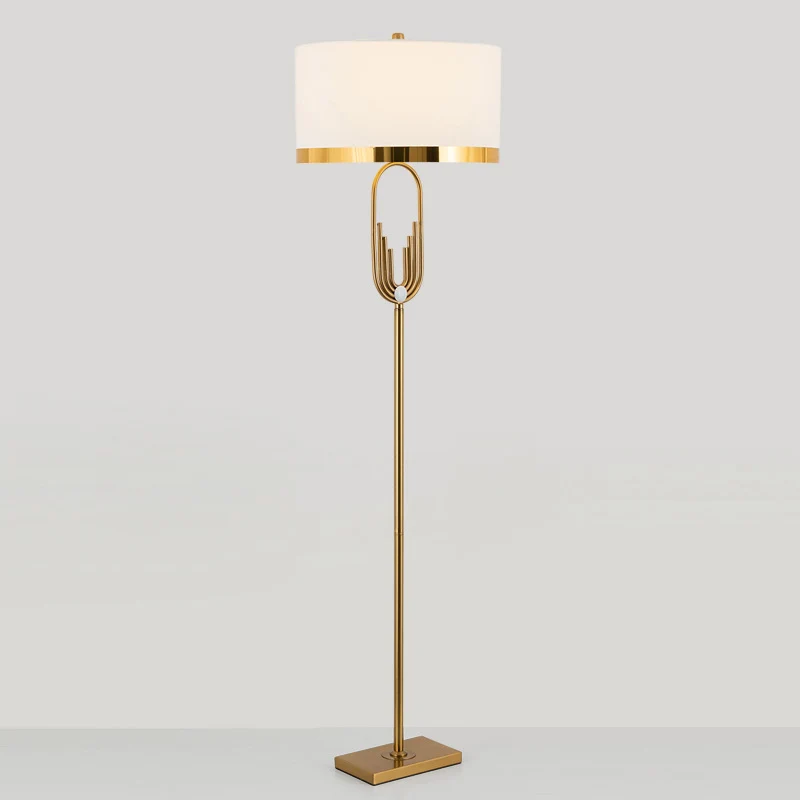 Staande vloerlamp van stof, vintage woonkamerverlichting met één lamp messing Clearhalo