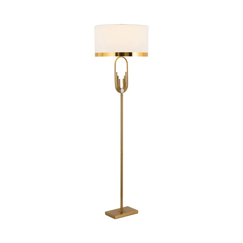 Staande vloerlamp van stof, vintage woonkamerverlichting met één lamp messing Clearhalo