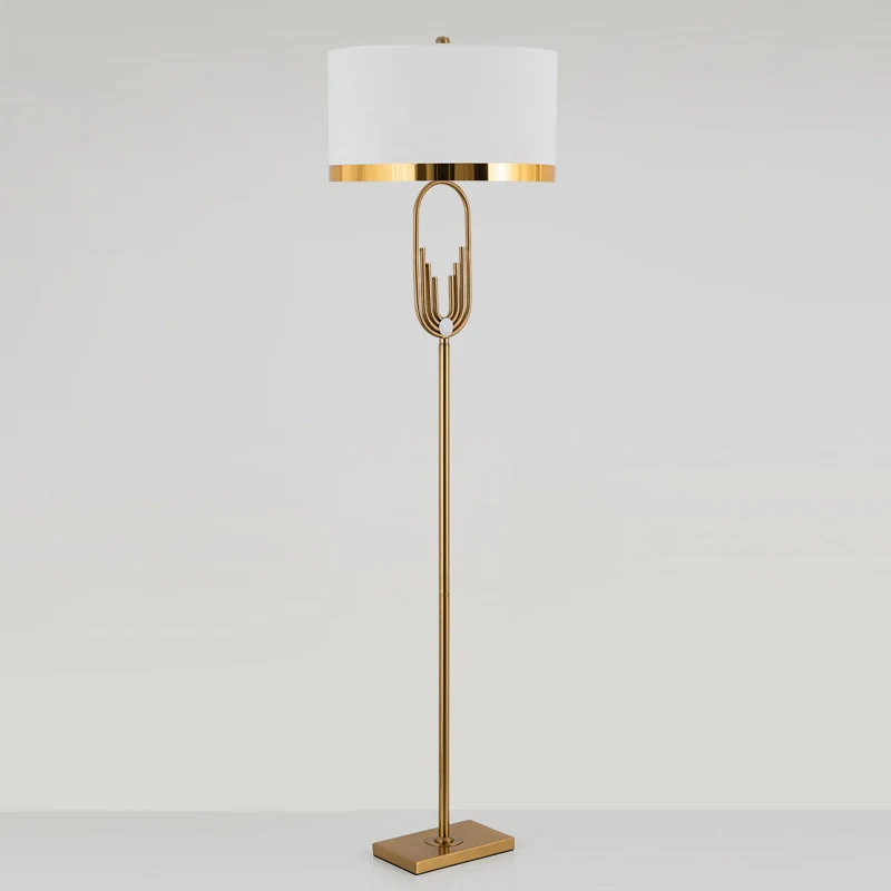 Staande vloerlamp van stof, vintage woonkamerverlichting met één lamp messing Clearhalo