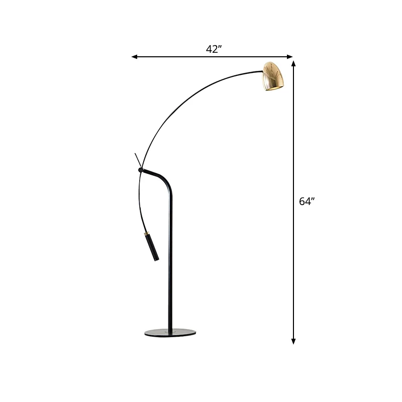 Staande woonkamerlamp met 1 lamp, moderne zwarte gebogen vloerverlichting met metalen kap Clearhalo