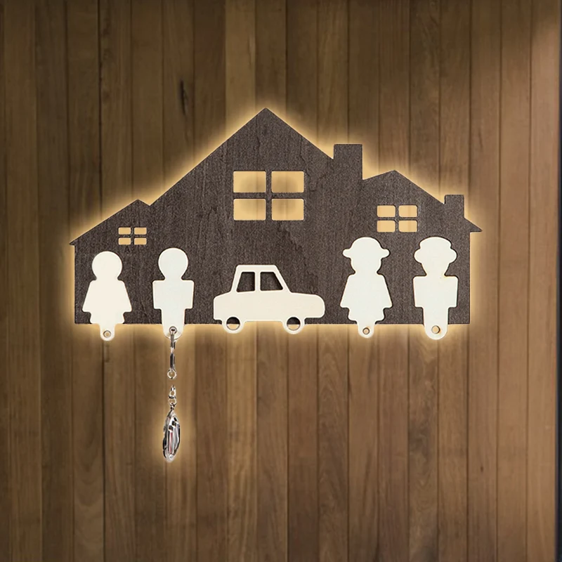 Stadsvoetganger LED-wandlamp Moderne stijlvolle houten schanslamp voor kinderslaapkamer Foyer Clearhalo