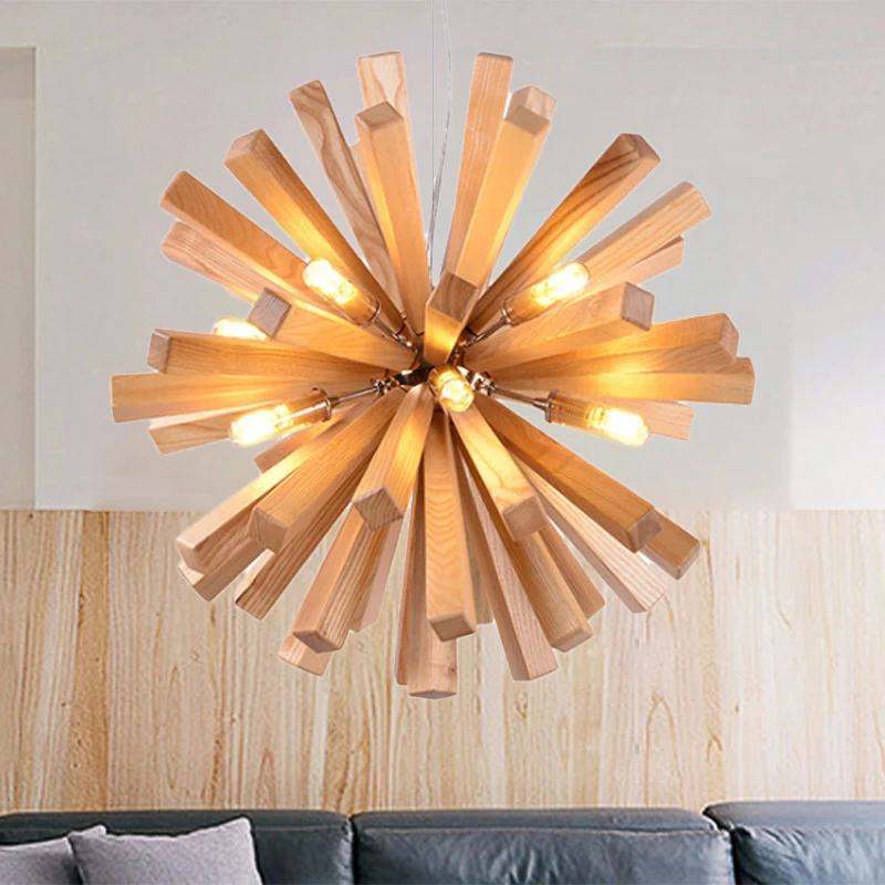Starburst Kroonluchter Hanglamp Modernisme Hout 14"/20.5"/28" Dia LED Beige Hangende Plafondlamp Clearhalo