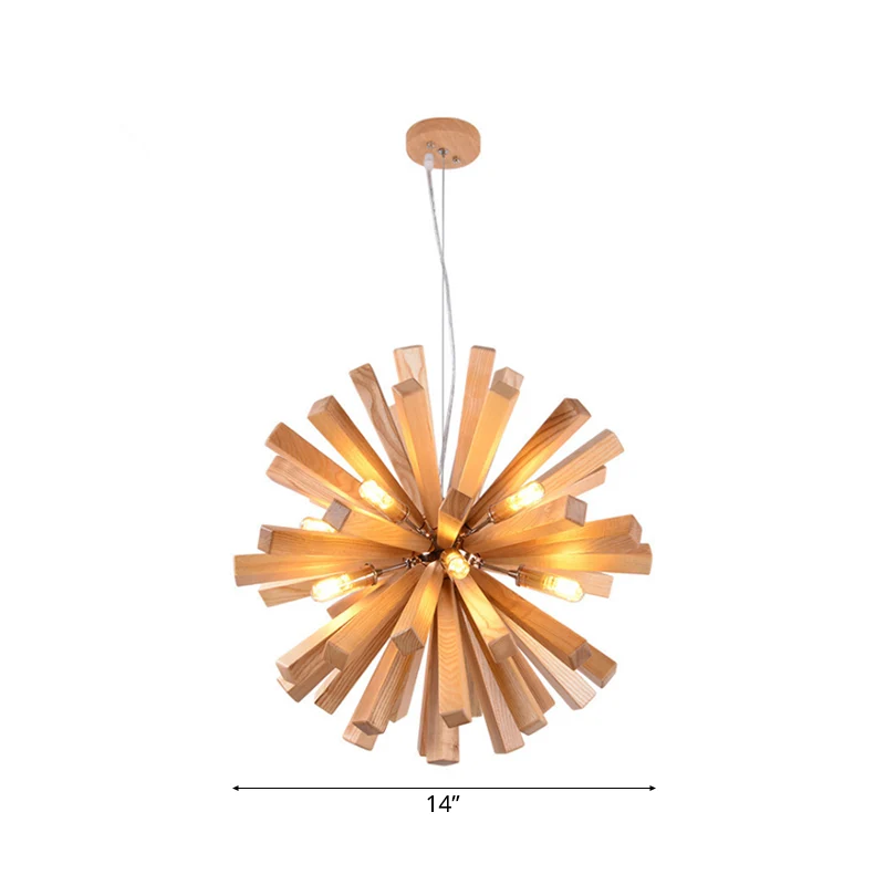 Starburst Kroonluchter Hanglamp Modernisme Hout 14"/20.5"/28" Dia LED Beige Hangende Plafondlamp Clearhalo