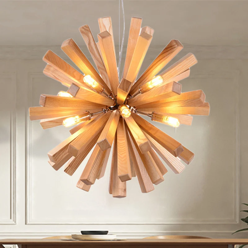 Starburst Kroonluchter Hanglamp Modernisme Hout 14"/20.5"/28" Dia LED Beige Hangende Plafondlamp Clearhalo