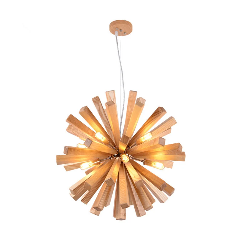 Starburst Kroonluchter Hanglamp Modernisme Hout 14"/20.5"/28" Dia LED Beige Hangende Plafondlamp Clearhalo