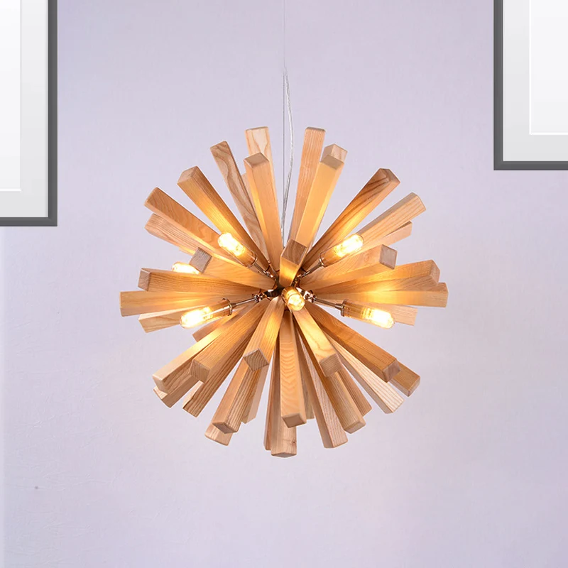 Starburst Kroonluchter Hanglamp Modernisme Hout 14"/20.5"/28" Dia LED Beige Hangende Plafondlamp Clearhalo