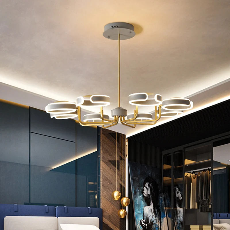 Starburst metalen kroonluchterlamp modernisme 8/10 koppen zwart/grijs/wit hanglampset warm/wit licht, 36,5"/44" breed Clea...