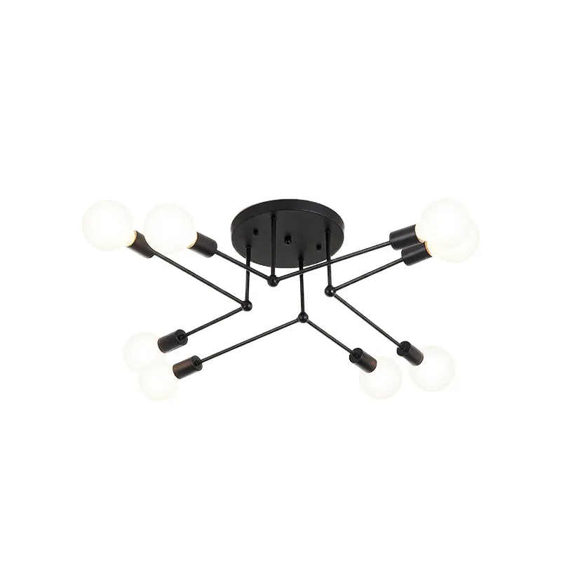Starburst metalen plafondmontage kroonluchter vintage stijl 6/8 lampen slaapkamer semi-gemonteerde verlichting zwart Clear...