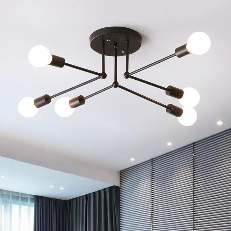 Starburst metalen plafondmontage kroonluchter vintage stijl 6/8 lampen slaapkamer semi-gemonteerde verlichting zwart Clear...
