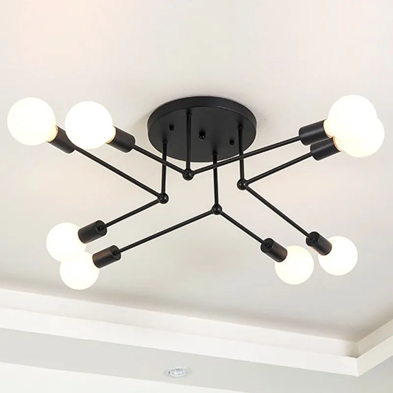 Starburst metalen plafondmontage kroonluchter vintage stijl 6/8 lampen slaapkamer semi-gemonteerde verlichting zwart Clear...
