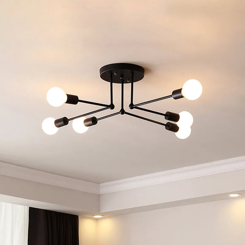 Starburst metalen plafondmontage kroonluchter vintage stijl 6/8 lampen slaapkamer semi-gemonteerde verlichting zwart Clear...