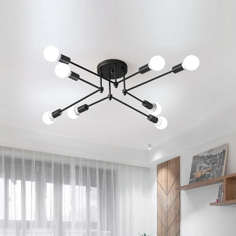 Starburst metalen plafondmontage kroonluchter vintage stijl 6/8 lampen slaapkamer semi-gemonteerde verlichting zwart Clear...