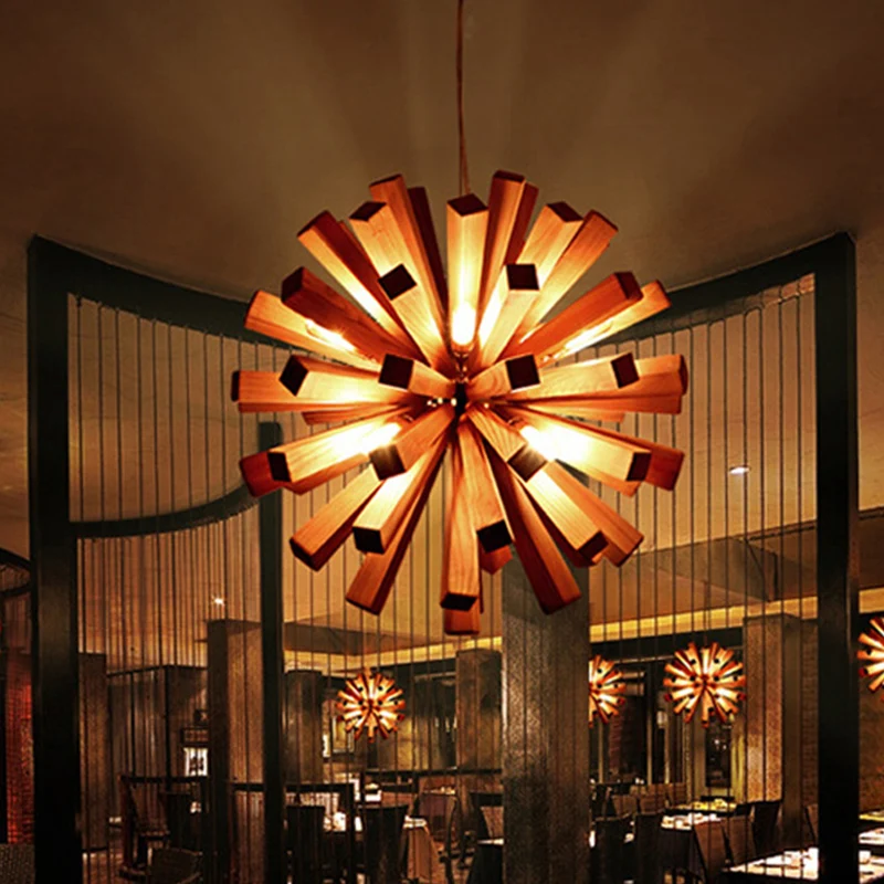 Starburst plafondhanger Aziatisch creatief hout 1 lamp restaurant hangend lichtarmatuur Clearhalo