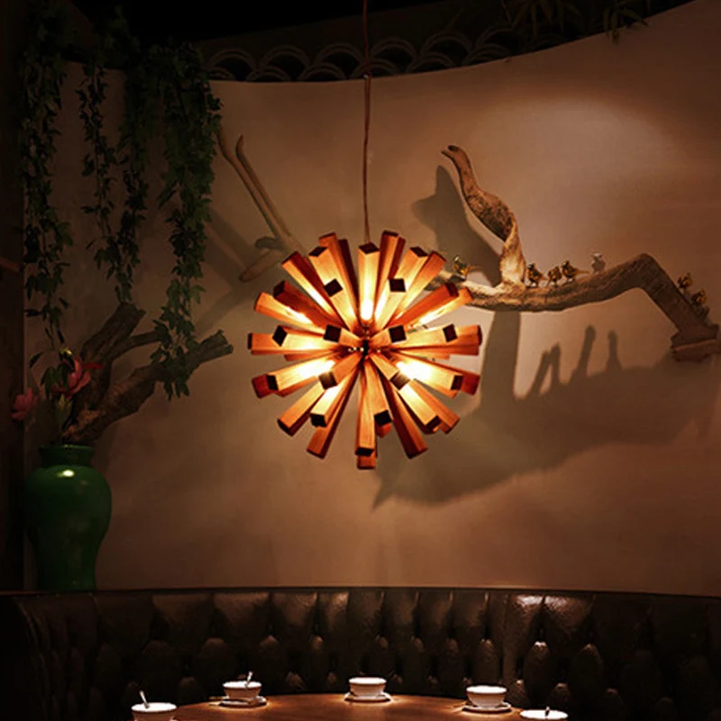 Starburst plafondhanger Aziatisch creatief hout 1 lamp restaurant hangend lichtarmatuur Clearhalo