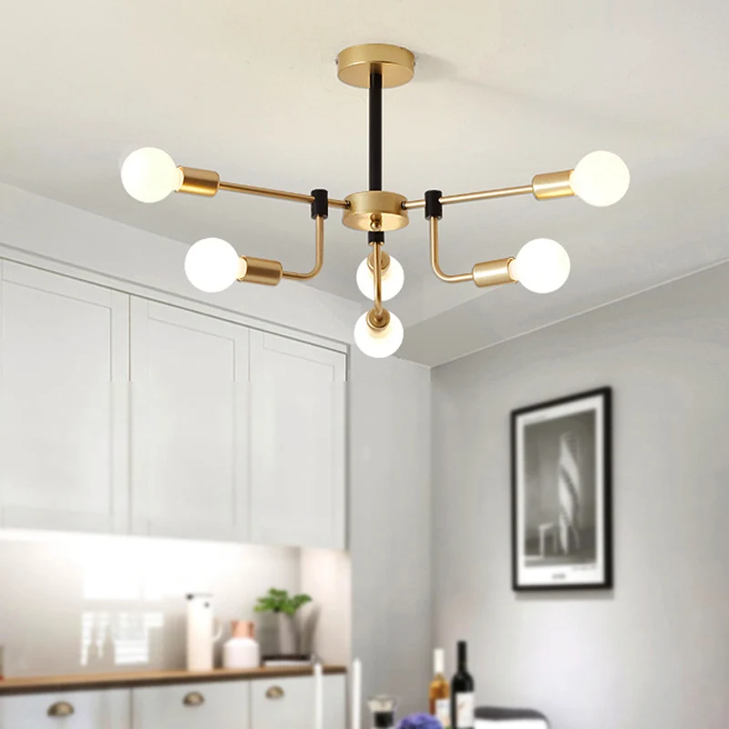 Starburst plafondkroonluchter eigentijds metaal 6/12/16 lichten slaapkamer hanglamp met gouden arm Clearhalo