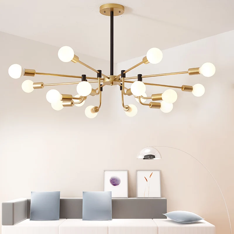 Starburst plafondkroonluchter eigentijds metaal 6/12/16 lichten slaapkamer hanglamp met gouden arm Clearhalo