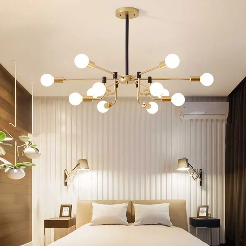 Starburst plafondkroonluchter eigentijds metaal 6/12/16 lichten slaapkamer hanglamp met gouden arm Clearhalo