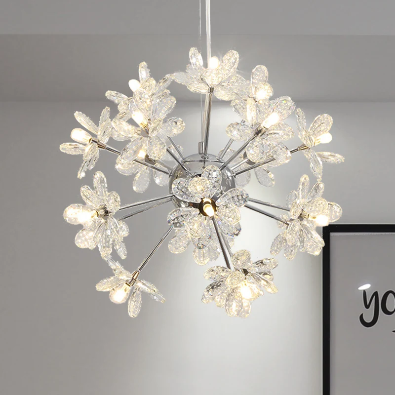 Starburst plafondlamp modern kristal 18/24/32 koppen chroom/gouden kroonluchter hanglamp, 18"/19,5"/23" breed Clearhalo