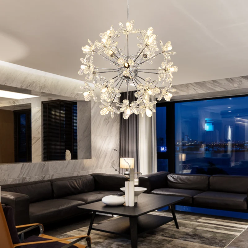 Starburst plafondlamp modern kristal 18/24/32 koppen chroom/gouden kroonluchter hanglamp, 18"/19,5"/23" breed Clearhalo