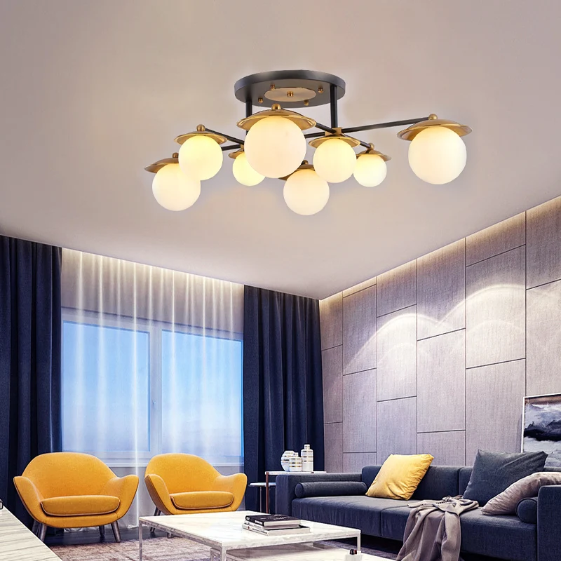 Startburst Woonkamer Semi-inbouw met globe Wit glazen kap 4/6/8 lichten Modern goud Semi-inbouw plafondlamp Clearhalo