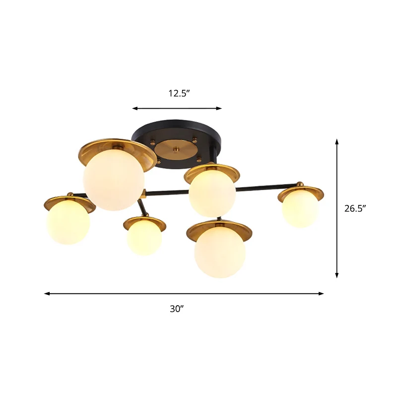 Startburst Woonkamer Semi-inbouw met globe Wit glazen kap 4/6/8 lichten Modern goud Semi-inbouw plafondlamp Clearhalo