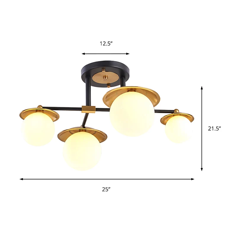 Startburst Woonkamer Semi-inbouw met globe Wit glazen kap 4/6/8 lichten Modern goud Semi-inbouw plafondlamp Clearhalo