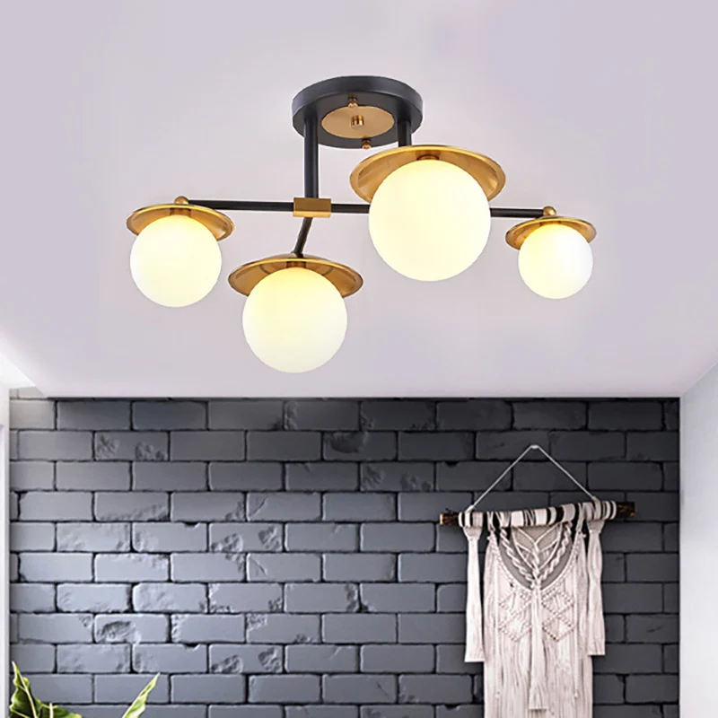 Startburst Woonkamer Semi-inbouw met globe Wit glazen kap 4/6/8 lichten Modern goud Semi-inbouw plafondlamp Clearhalo