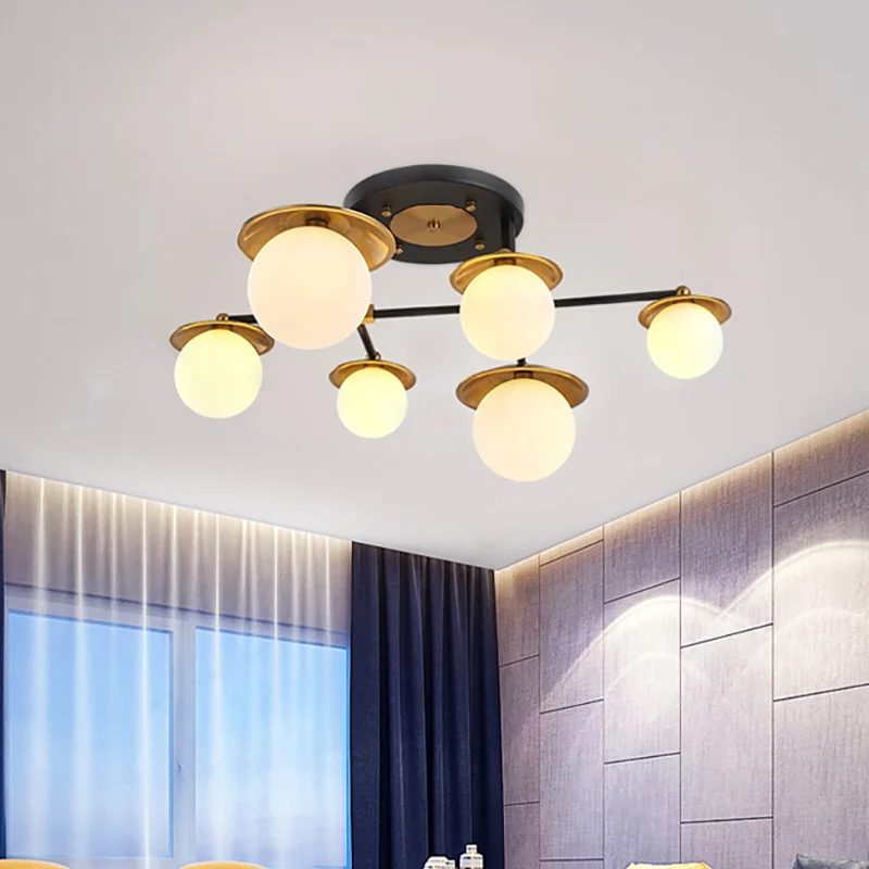 Startburst Woonkamer Semi-inbouw met globe Wit glazen kap 4/6/8 lichten Modern goud Semi-inbouw plafondlamp Clearhalo