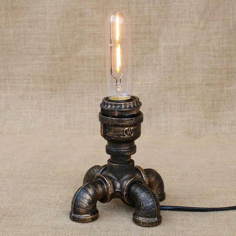 Steampunk tafellamp met buizen en open lampontwerp 1 kop metalen staande tafellamp antiek brons Clearhalo