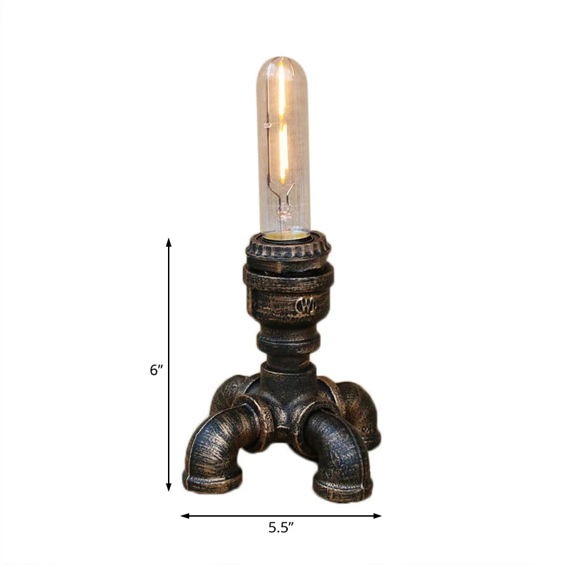 Steampunk tafellamp met buizen en open lampontwerp 1 kop metalen staande tafellamp antiek brons Clearhalo