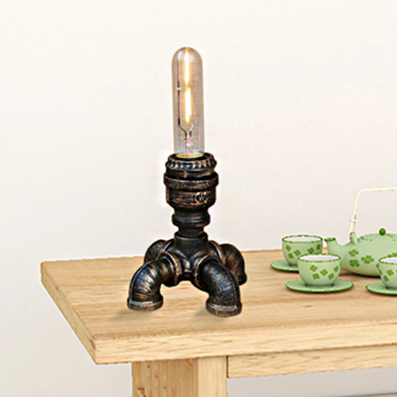 Steampunk tafellamp met buizen en open lampontwerp 1 kop metalen staande tafellamp antiek brons Clearhalo