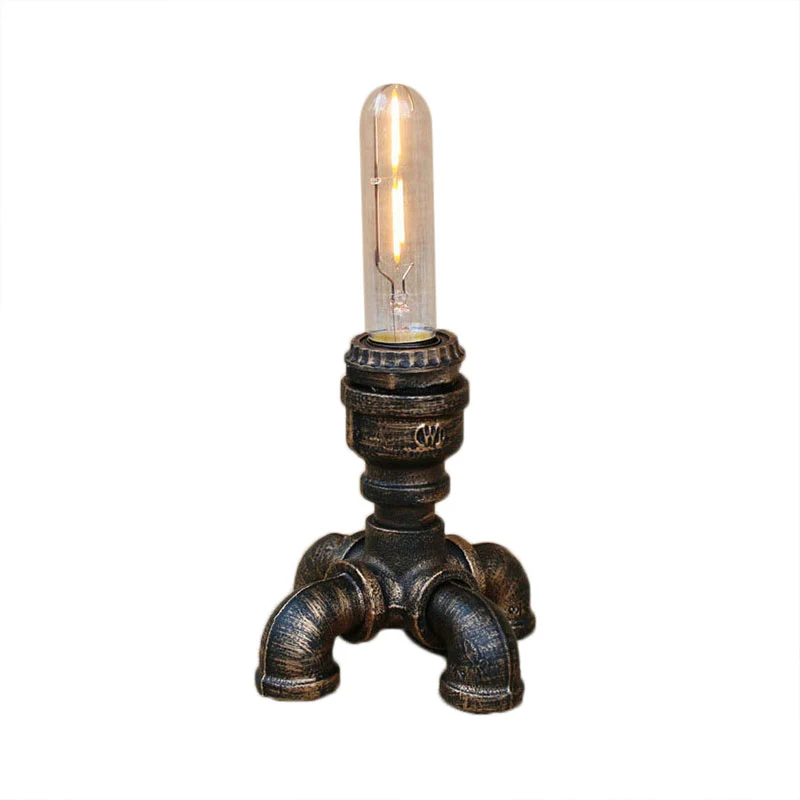 Steampunk tafellamp met buizen en open lampontwerp 1 kop metalen staande tafellamp antiek brons Clearhalo