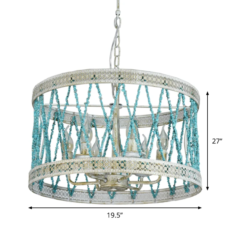 Stenen cilinder kroonluchterlamp retro 4/6 lampen blauwe hangende verlichtingsarmatuur met verstelbare ketting Clearhalo