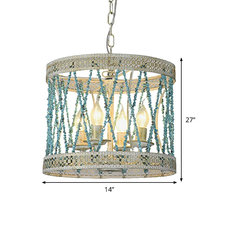 Stenen cilinder kroonluchterlamp retro 4/6 lampen blauwe hangende verlichtingsarmatuur met verstelbare ketting Clearhalo