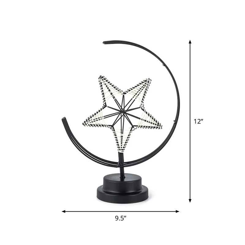 Ster en Maan Metallic Batterij Tafelverlichting Art Decor Zwarte LED Nachtkastje Lamp voor Slaapkamer Clearhalo