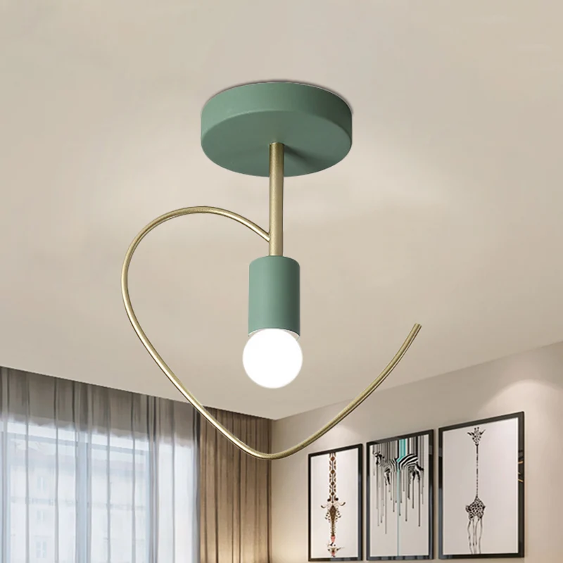 Ster/Loving Heart Frame Semi Flush Macaron Iron 1-lichtgrijs/wit/groen Afwerking Dicht bij plafond Verlichting voor gang C...