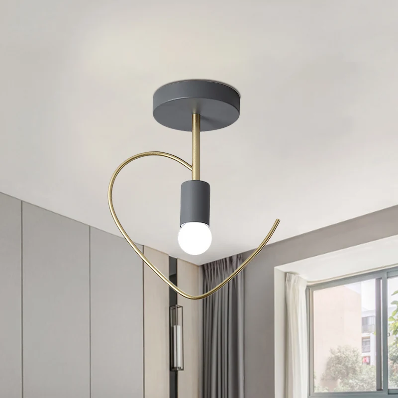 Ster/Loving Heart Frame Semi Flush Macaron Iron 1-lichtgrijs/wit/groen Afwerking Dicht bij plafond Verlichting voor gang C...