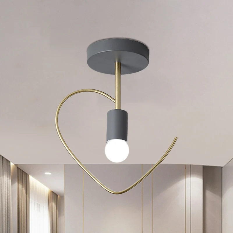 Ster/Loving Heart Frame Semi Flush Macaron Iron 1-lichtgrijs/wit/groen Afwerking Dicht bij plafond Verlichting voor gang C...