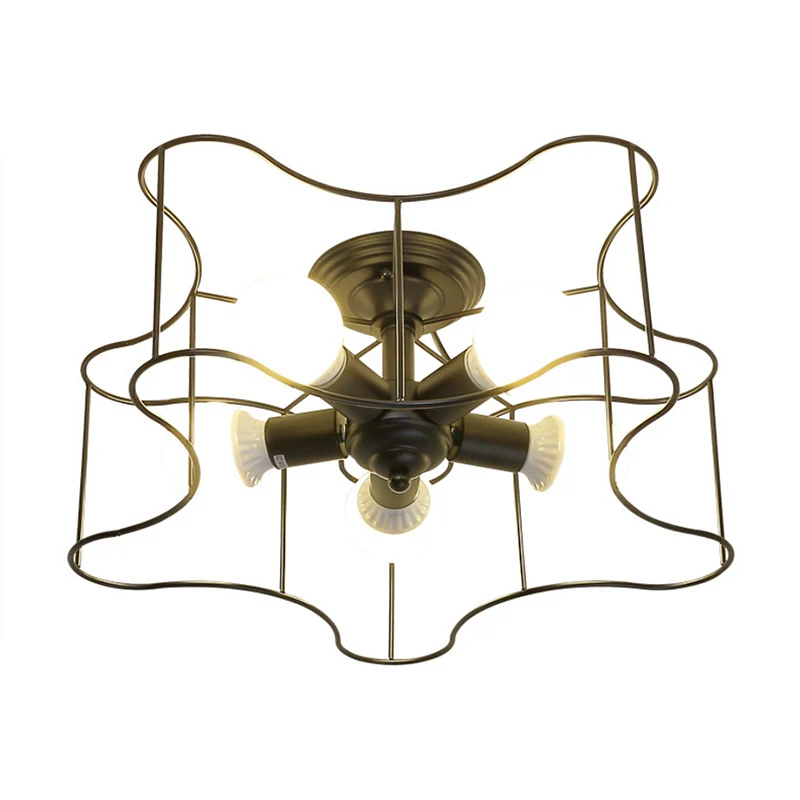 Stervormige metalen semi-inbouw industriële woonkamerlamp met 5 lampen zwart/wit met kooi Clearhalo