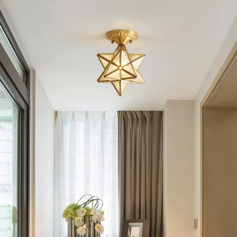 Stervormige rimpelglas semi-inbouwlamp Traditionele 1-lichts eetkamer plafondinbouw goud Clearhalo