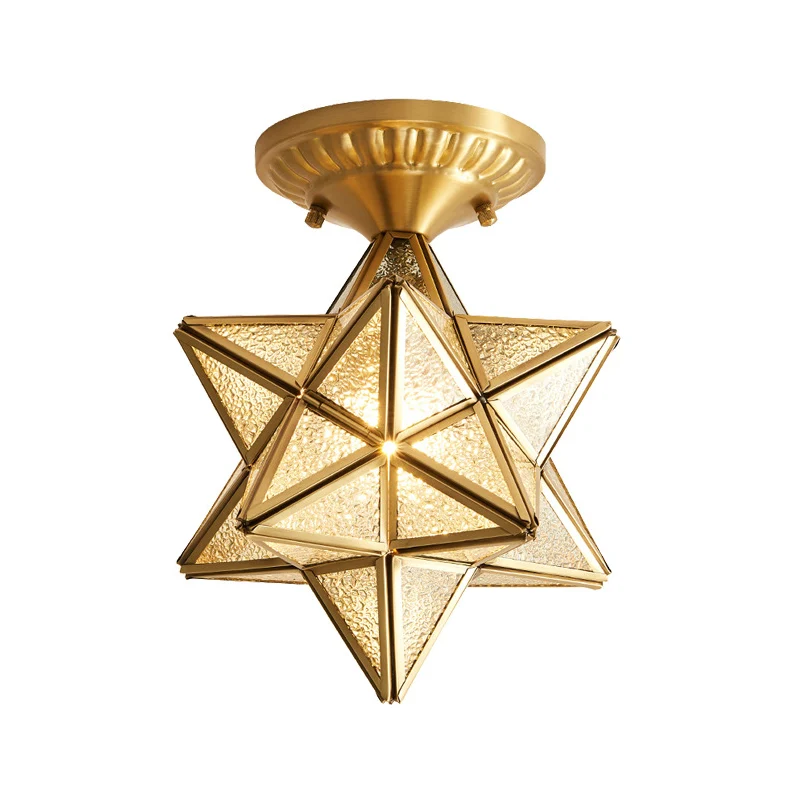 Stervormige rimpelglas semi-inbouwlamp Traditionele 1-lichts eetkamer plafondinbouw goud Clearhalo